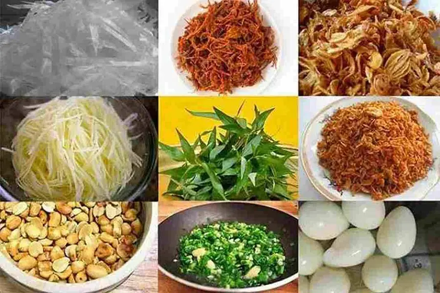 Các nguyên liệu làm bánh tráng trộn