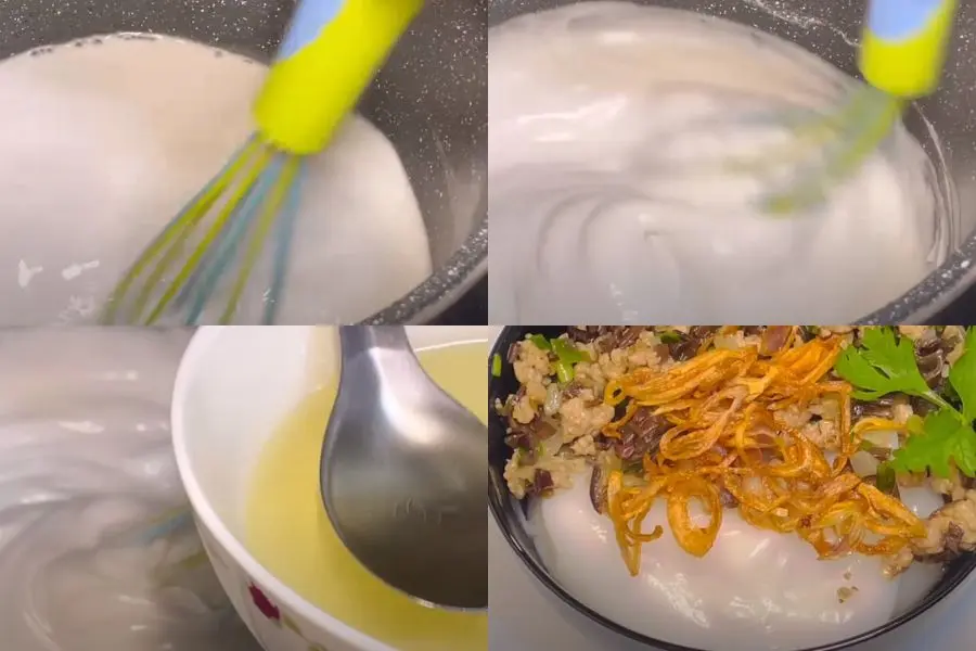 Bắt nồi bột lên bếp với lửa ở mức vừa và sử dụng đũa để khuấy đều.