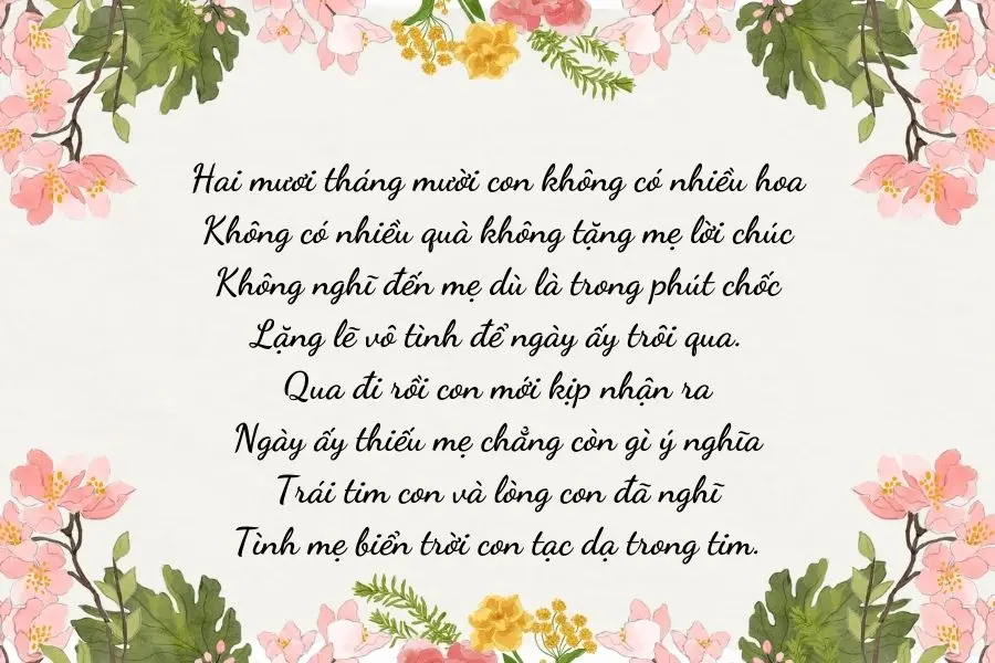 Bài thơ 20/10 tặng mẹ thay lời yêu thương.