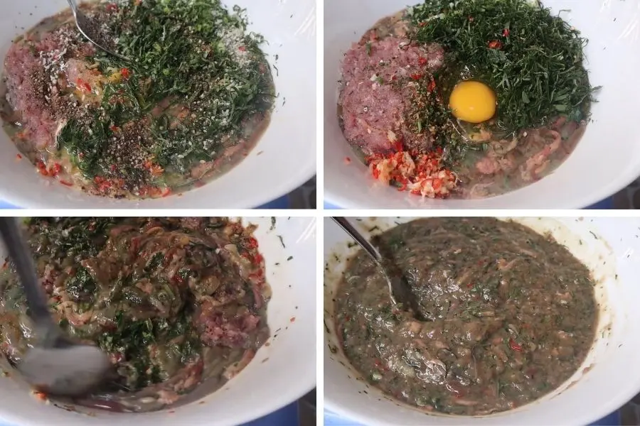Trộn rươi với nguyên liệu.