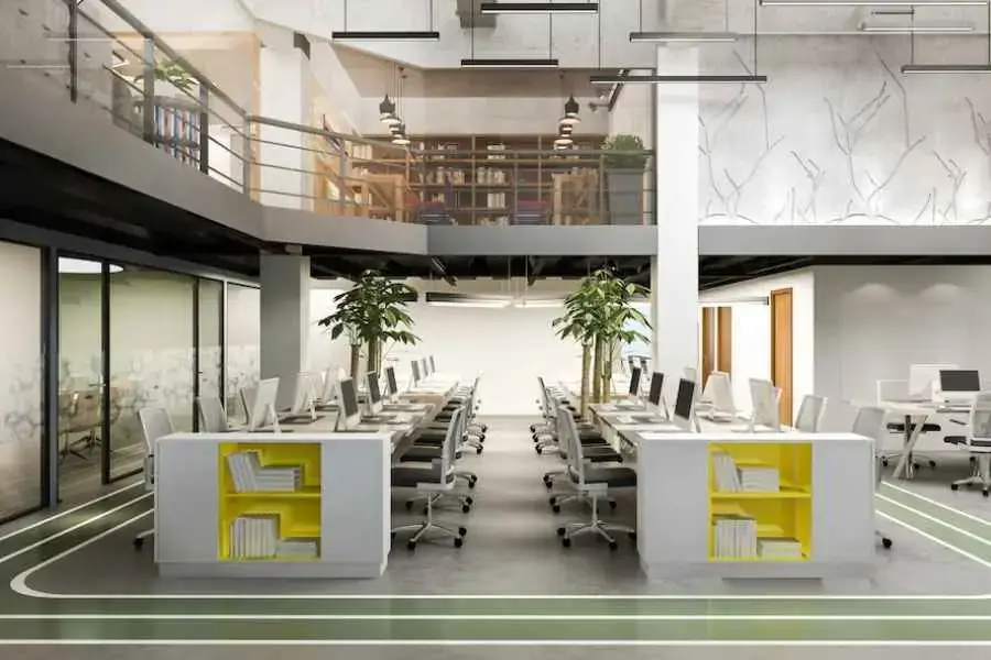 Thiết kế văn phòng 20m2 với 2 dãy bàn đối xứng