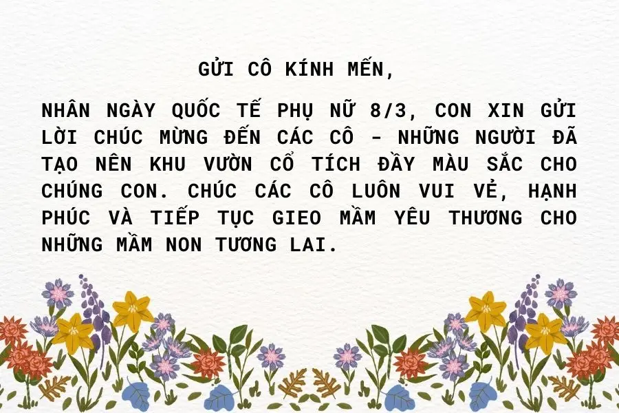 Những lời chúc 8/3 cho cô giáo mầm non, tiểu học dễ thương và xúc động.