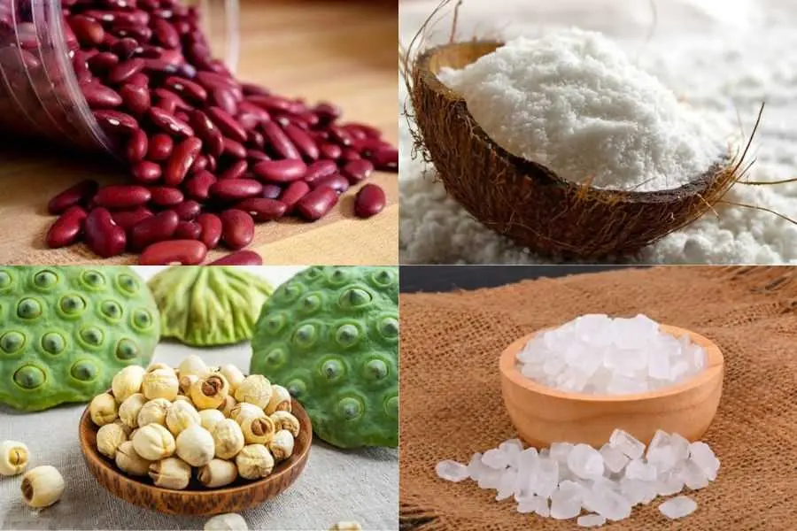 Nguyên liệu làm chè hạt sen đậu đỏ rất dễ tìm mua.