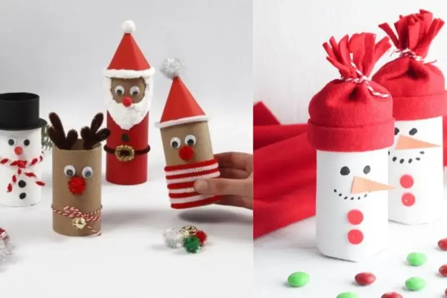 Ông già Noel dạng tròn hoặc dẹt được làm từ lõi giấy vệ sinh.