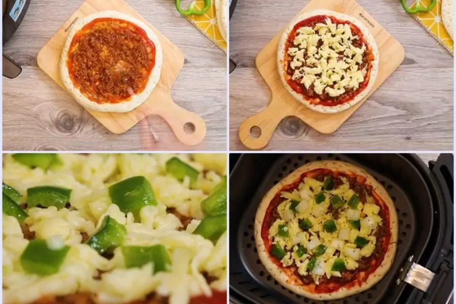 Nướng bánh pizza trong nồi chiên không dầu từ 10 - 15 phút.