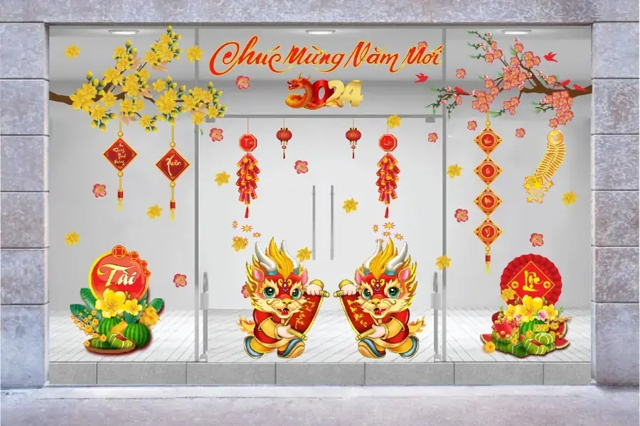 Decal họa tiết chúc mừng năm mới đơn giản.