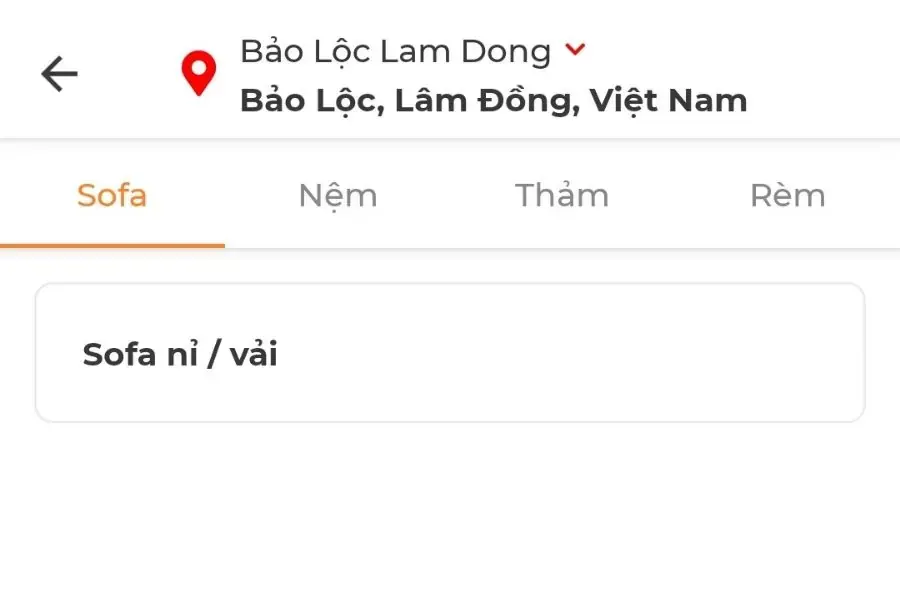 Nhấn chọn vào mục Sofa nỉ/vải trên màn hình.