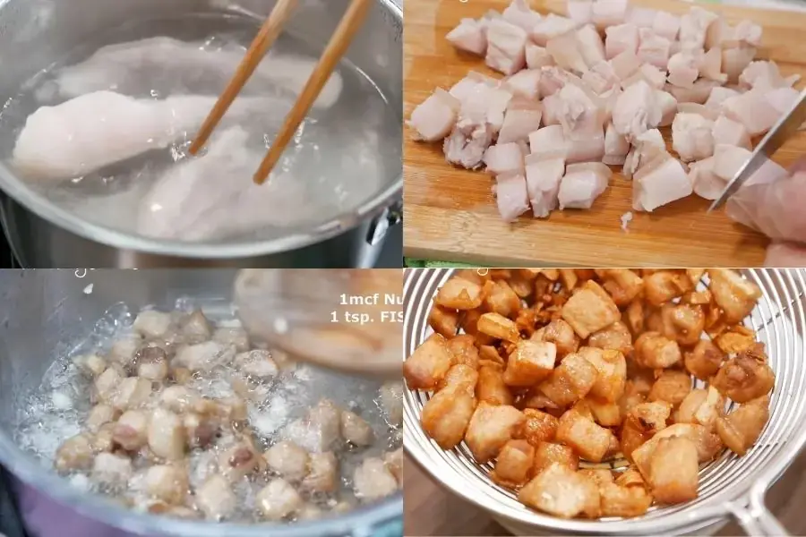 Các công đoạn làm tóp mỡ cho món Hủ tiếu