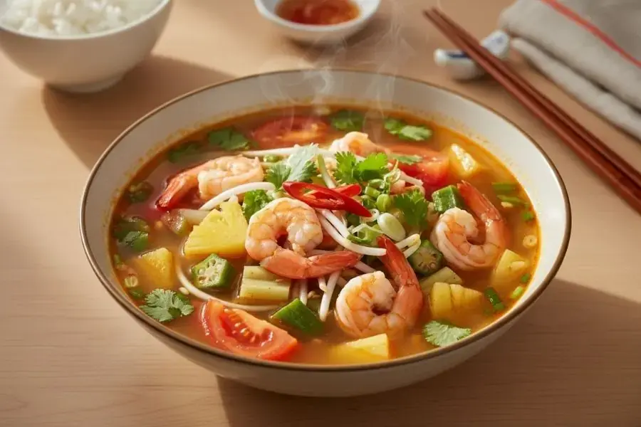 Bát canh chua tôm thanh nhiệt cho ngày hè.