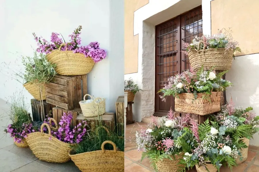 Trang trí cổng nhà bằng hoa tươi.