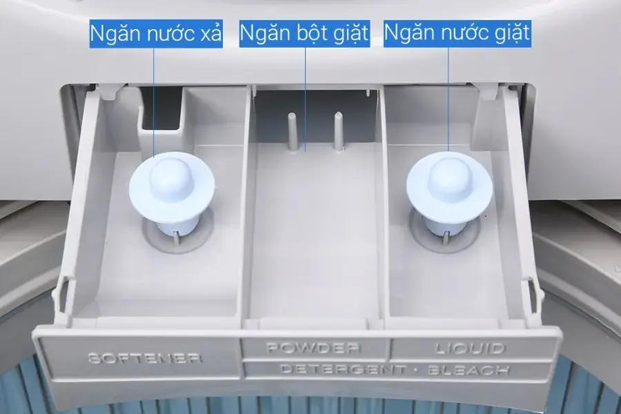 Các ngăn chứa trong máy giặt Sharp.