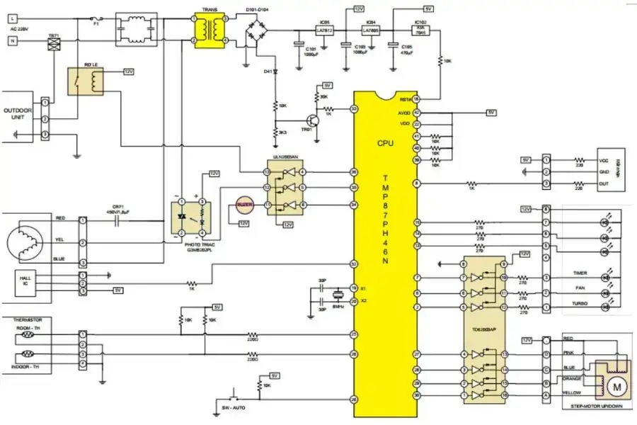 Sơ đồ mạch điện điều hòa thường 1 chiều mẫu.