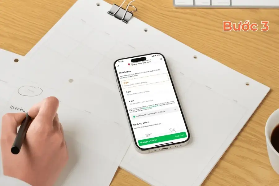 Chọn số giờ làm việc và dịch vụ tùy chọn.