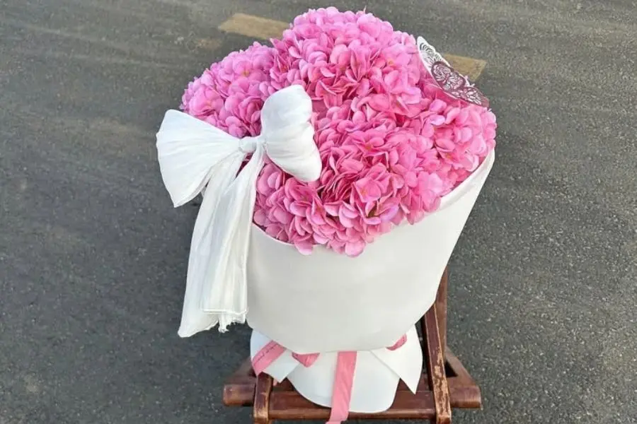 Mẫu bó hoa cẩm tú cầu dáng tròn tặng vợ