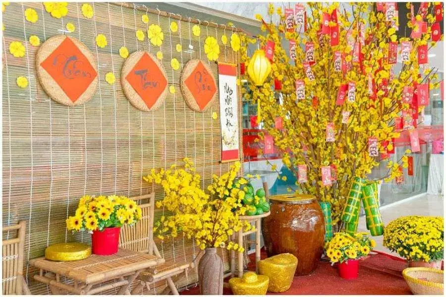 Trang trí Tết tiểu cảnh ngày tết cổ truyền xưa Việt Nam mộc mạc