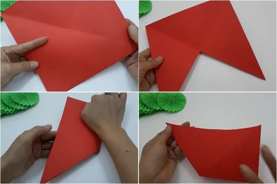Gấp tạo nếp đường chéo của hình vuông để dễ dàng cắt và tạo hình.