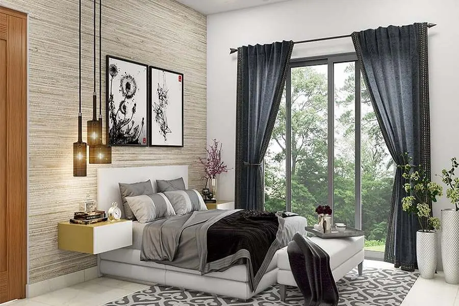 Cách chọn rèm cửa màu xanh theo tường màu trắng