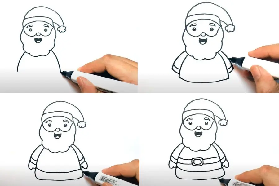 Vẽ khung thân của Ông già Noel bằng 2 đường hơi cong nhẹ.