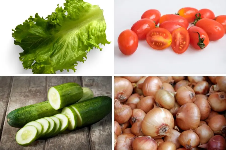 Những nguyên liệu cần chuẩn bị làm món salad rau củ trộn.