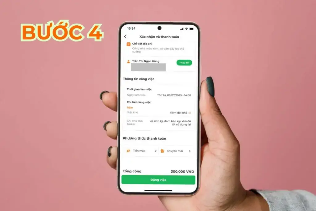 Đặt dịch vụ vệ sinh rèm cửa - bước 4.