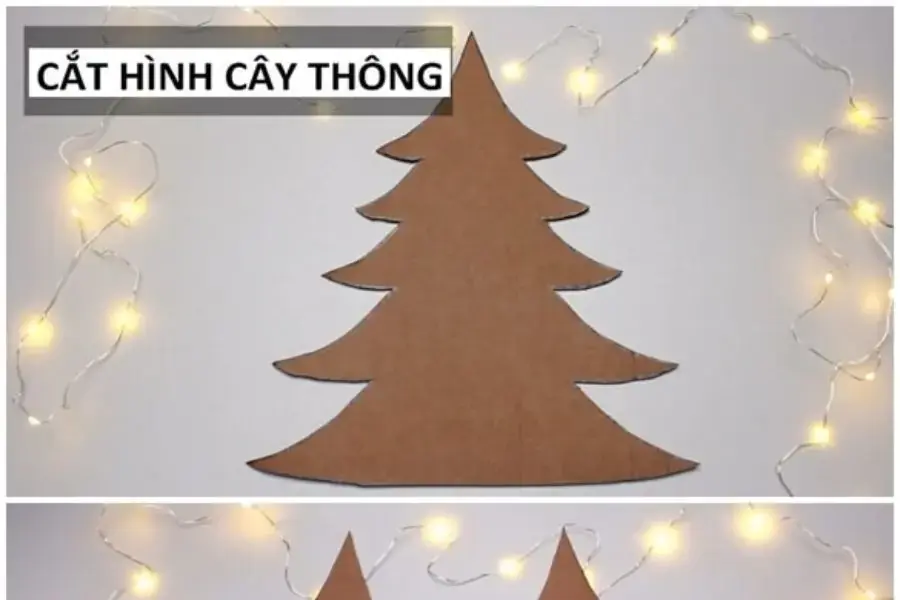 Cắt thành hình cây thông theo đường đã vẽ sẵn.