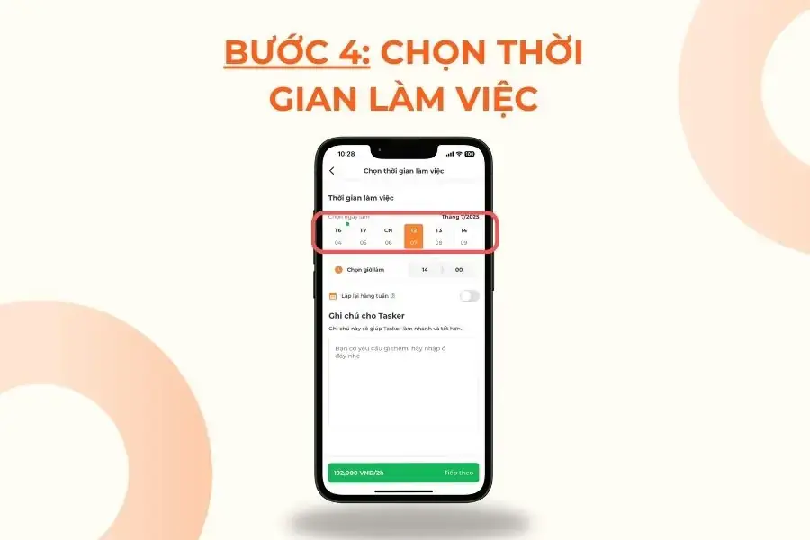 Chọn thời gian và ngày để đặt lịch.
