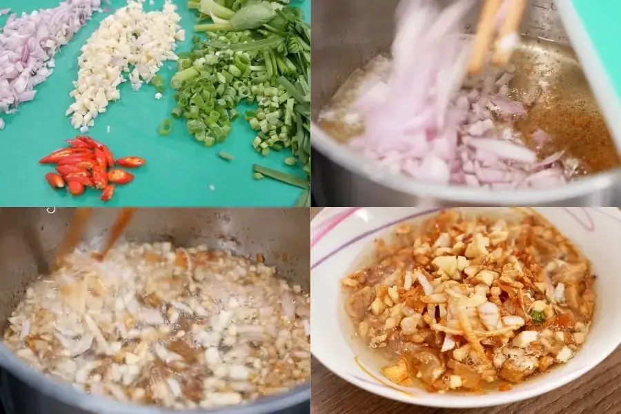 Các công đoạn làm hành, tỏi phi cho món Hủ tiếu