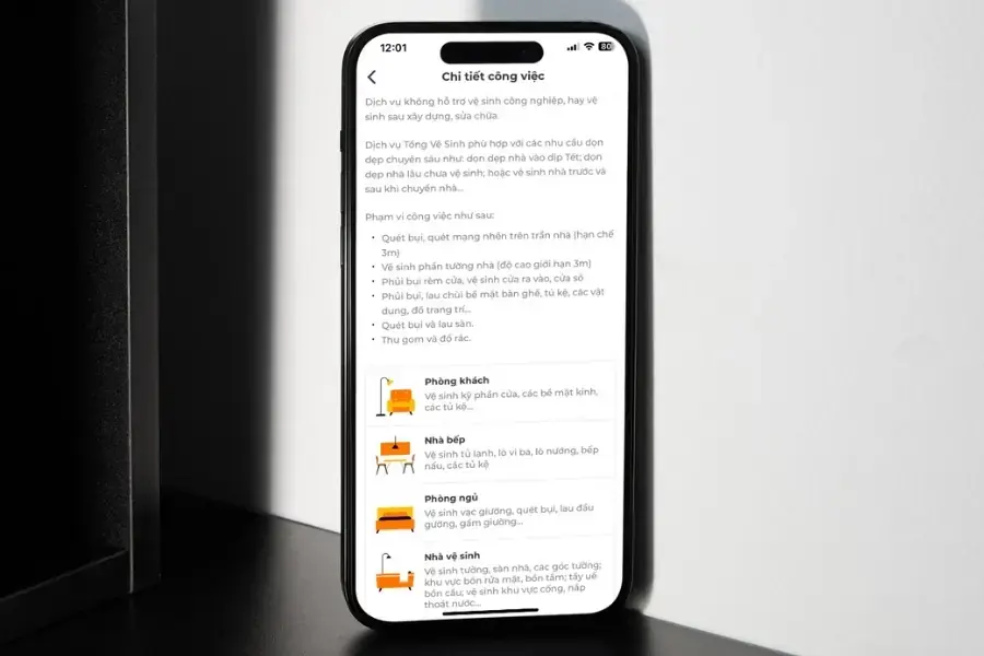 bTaskee cung cấp checklist công việc rõ ràng ngay tại bước đặt lịch.