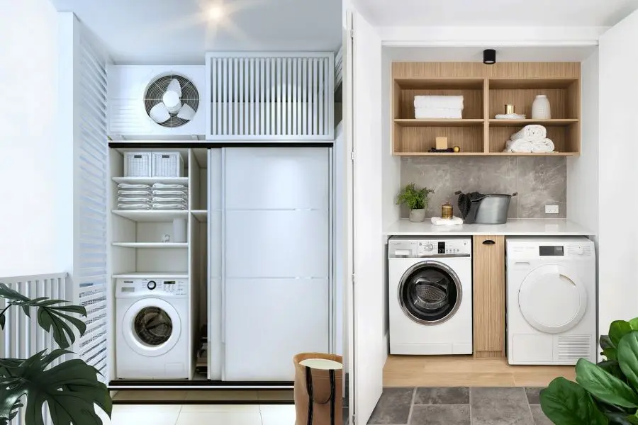 Tủ máy giặt có cửa đóng kín bảo vệ máy giặt khỏi tác động của thời tiết.