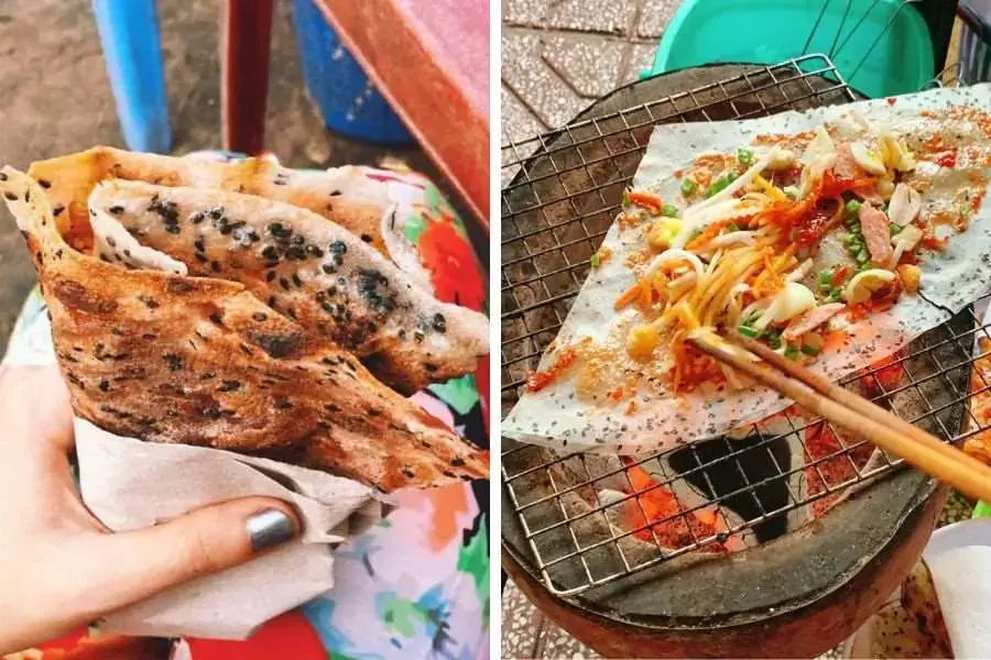 Bánh tráng nướng Phan Thiết tại Tôn Thất Thiệp đa dạng các loại topping, hương thơm hấp dẫn.