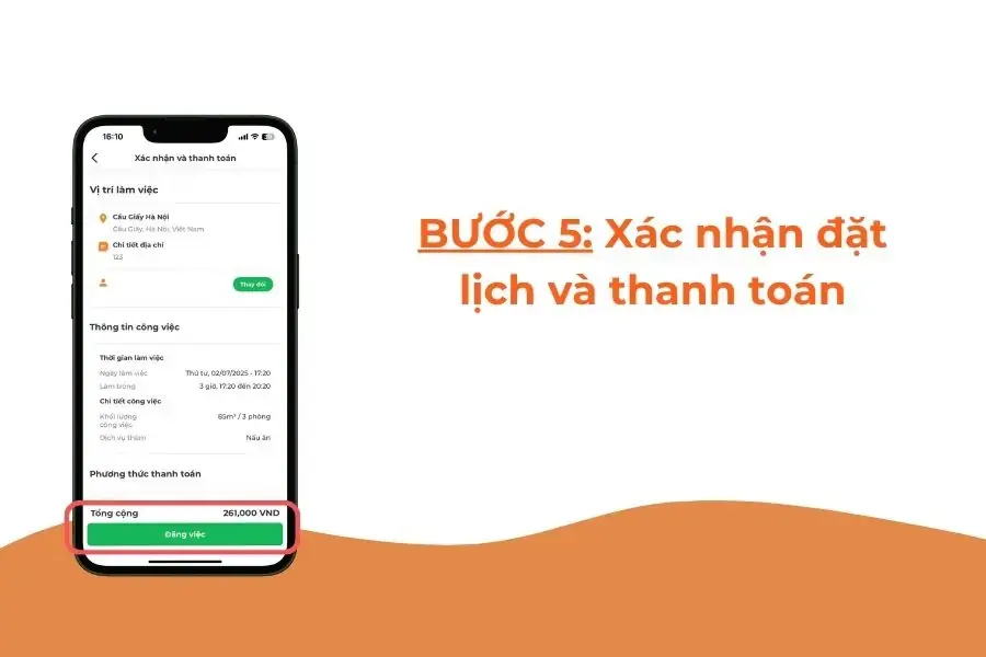 Xác nhận và thanh toán đặt lịch.