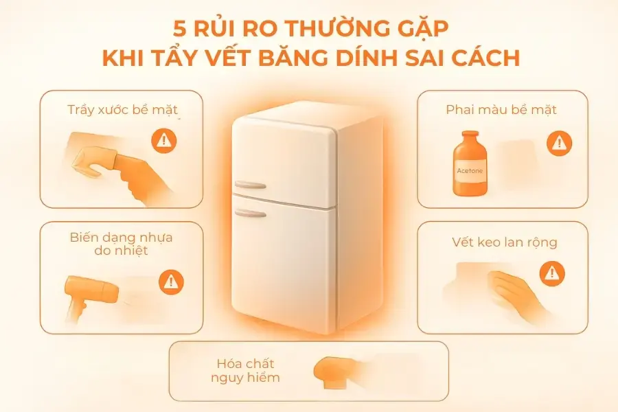 5 rủi ro thường gặp khi tẩy vết băng dính sai cách.