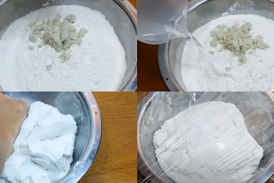 Tiến hành nhào bột làm chè trôi nước.