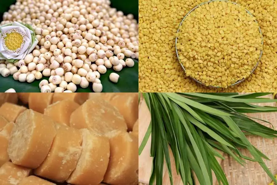 Nguyên liệu cho món chè hạt sen thanh mát rất đơn giản.