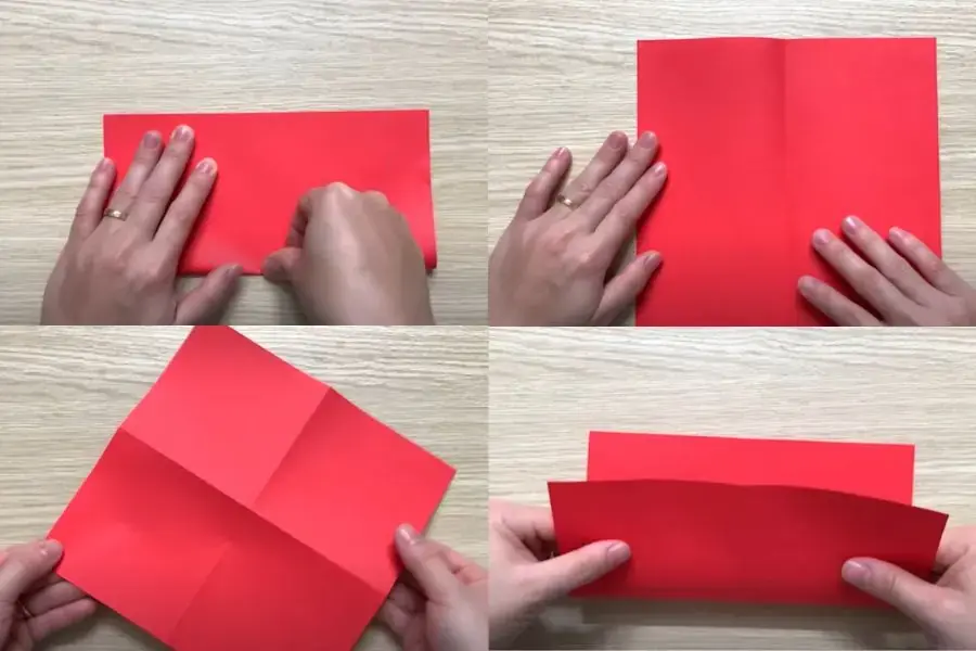 Giữa giấy tạo nếp gấp hình chữ thập.
