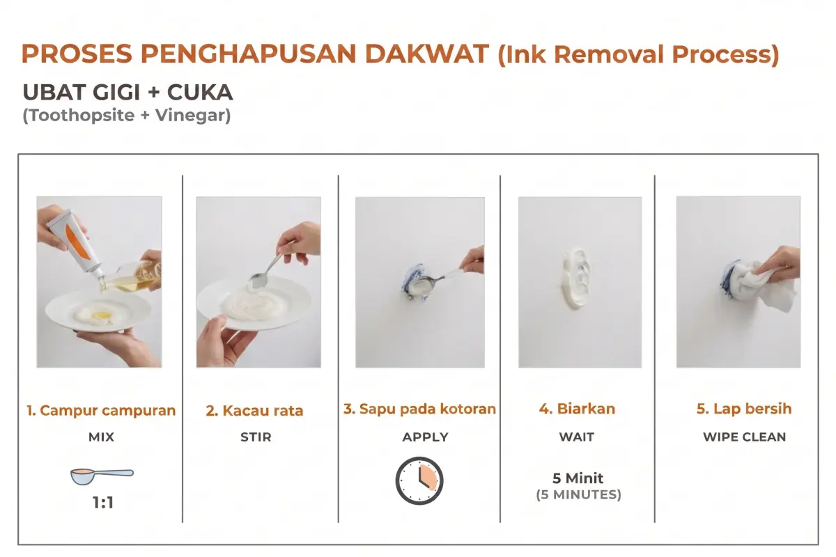 Campuran ubat gigi dan cuka tidak merosakkan permukaan cat.