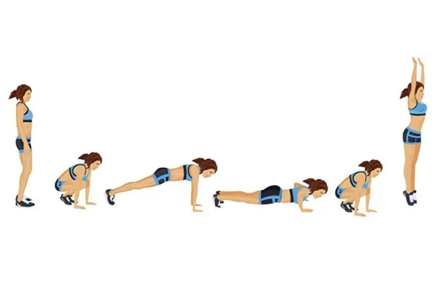 Thao tác thực hiện bài tập burpee chi tiết và đơn giản tại nhà.