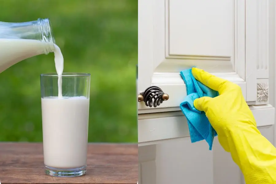 Loại bỏ các vết dầu mỡ bám trên tủ bếp gỗ vecni với sữa tươi