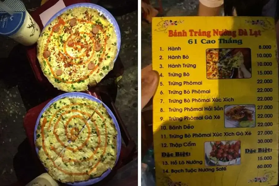 Bánh tráng nướng 6 Cao Thắng giá thành phải chăng với nhiều loại topping hấp dẫn.