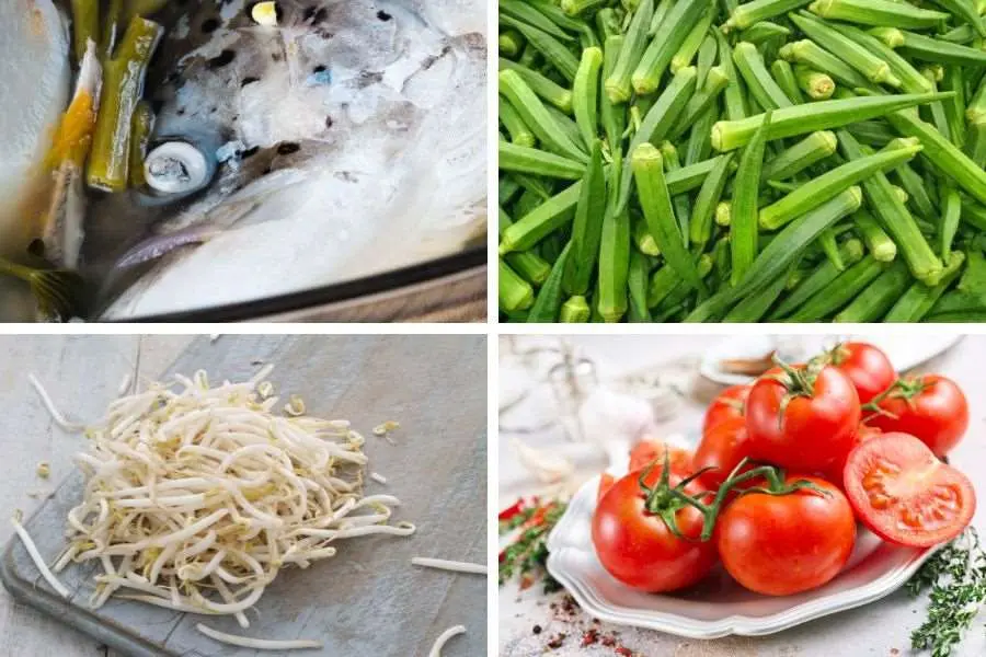 Các nguyên liệu cần có để nấu canh chua đầu cá hồi.