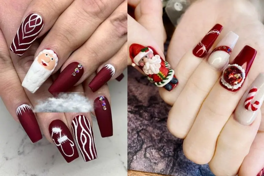 Mẫu nail Noel độc đáo, cực ấn tượng với họa tiết đính hình nổi.