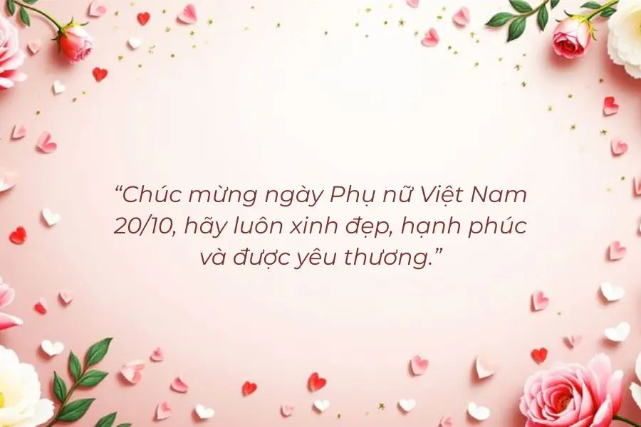 Lời chúc 20/10 ngọt ngào gửi đến phái đẹp, chúc mọi người luôn xinh đẹp, hạnh phúc và được yêu thương.