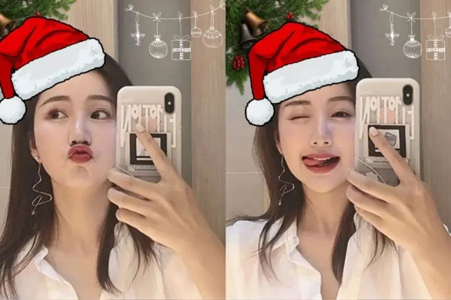 Bạn có thể tận dụng filter để có được bức ảnh Noel trước gương ưng ý.