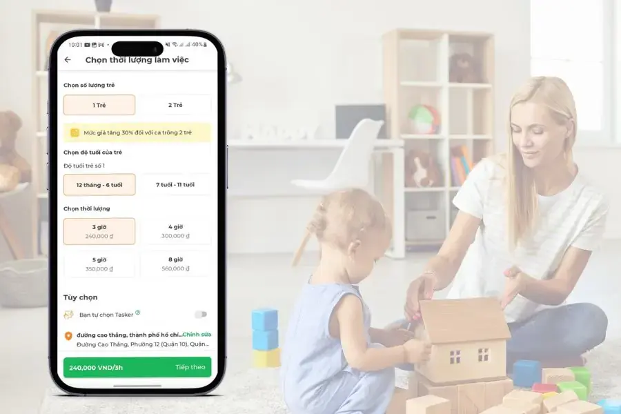 Lựa chọn các tùy chọn chi tiết của dịch vụ.
