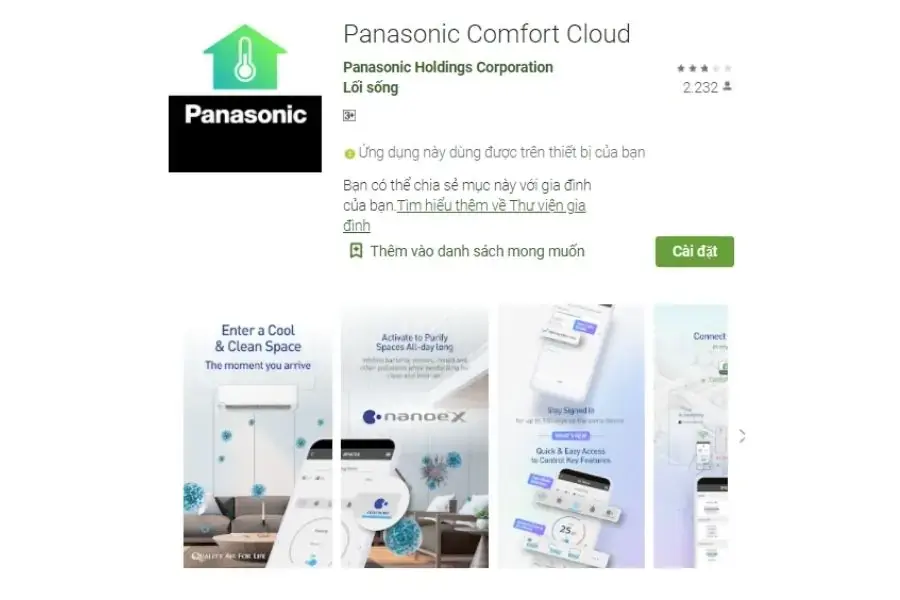 Ứng dụng điều khiển điều hòa Panasonic