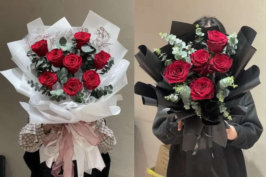 Mẫu bó hoa hồng đỏ thể hiện tình yêu nồng nhiệt
