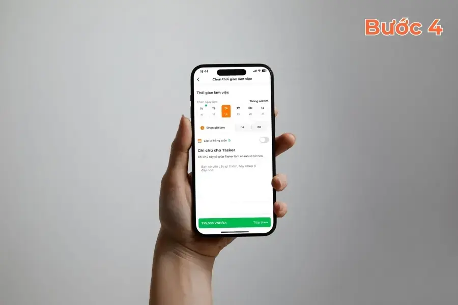 Chọn ngày trên lịch để tasker nhận việc.