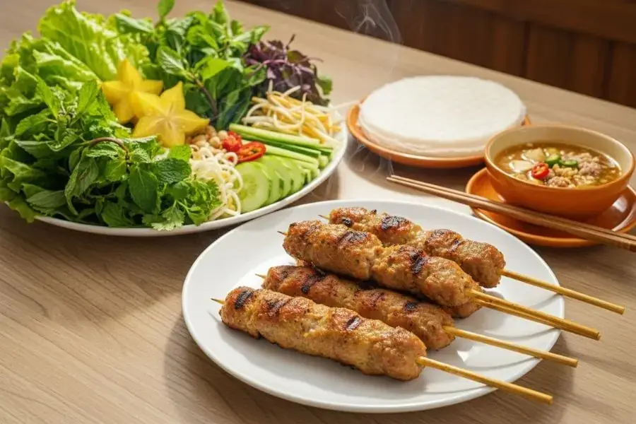 Nem lụi nướng sả cây thơm phức.