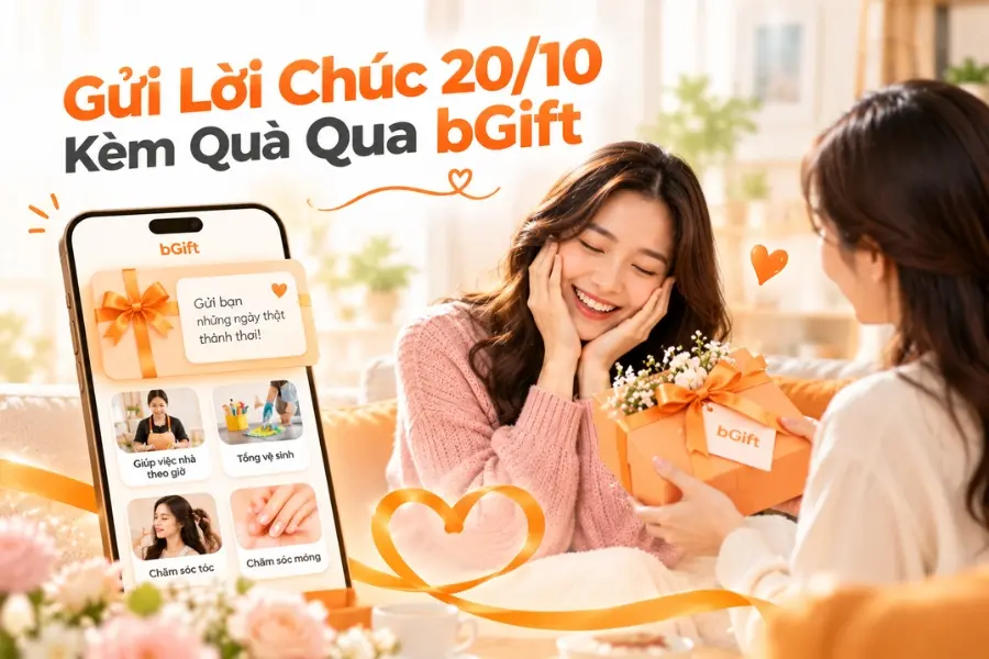 Gửi tặng bGift kèm lời chúc 20/10, trao người thương món quà thảnh thơi và thời gian chăm sóc bản thân.