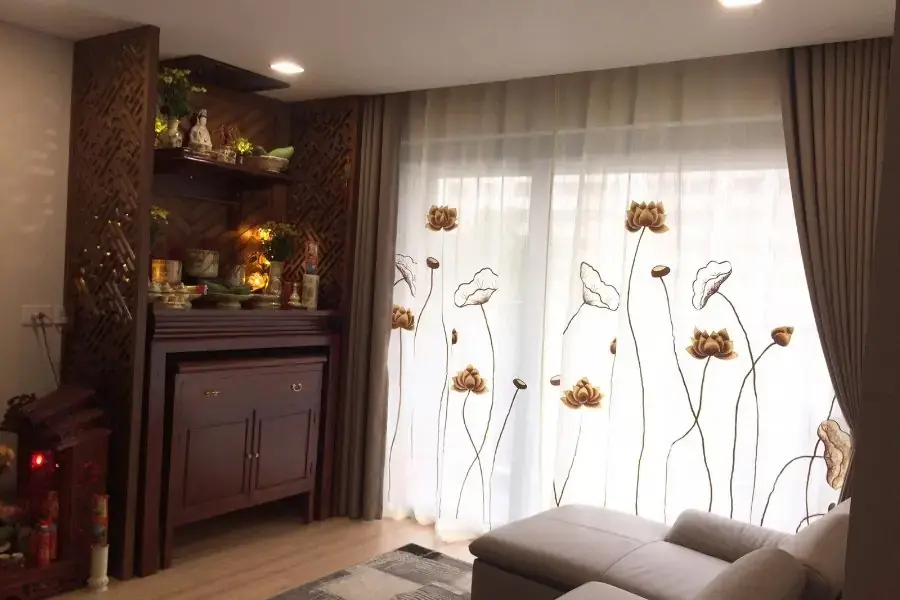 Mẫu rèm cửa phòng thờ vải lụa